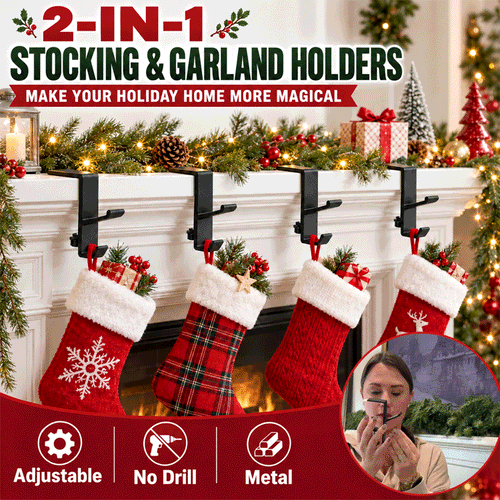 2-in-1 Christmas Mantel Stocking & Garland Holder - 3-Pack Set