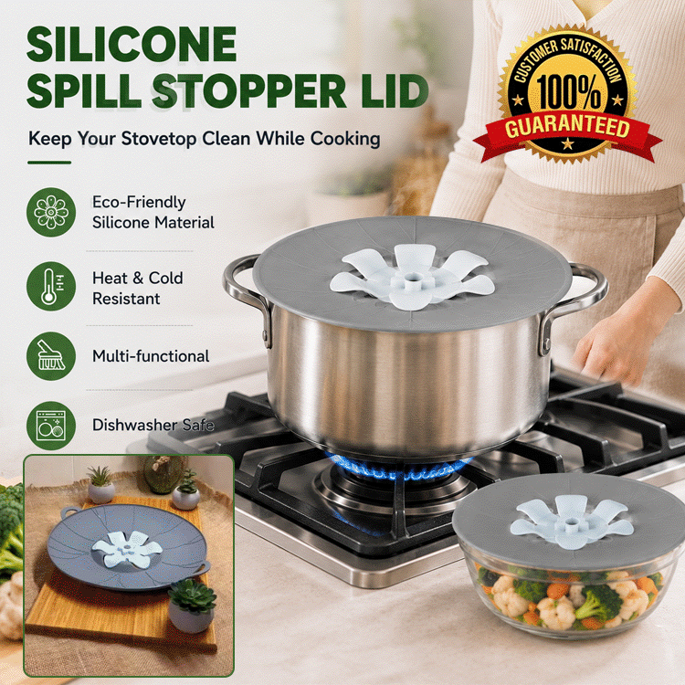 Silicone Spill Stopper Lid Set – Universal Anti-Boil Over, Steam Vent & Splatter Guard for Pots and Pans