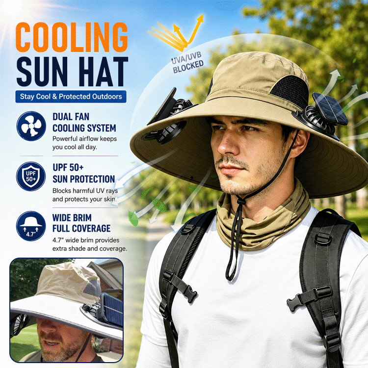 🌞 SolarCool - Wide Brim Solar Fan Hat – UPF 50+ Outdoor Cooling Sun Hat - Stay Cool. Stay Protected. Stay Outside Longer.