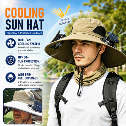 🌞 SolarCool - Wide Brim Solar Fan Hat – UPF 50+ Outdoor Cooling Sun Hat - Stay Cool. Stay Protected. Stay Outside Longer.