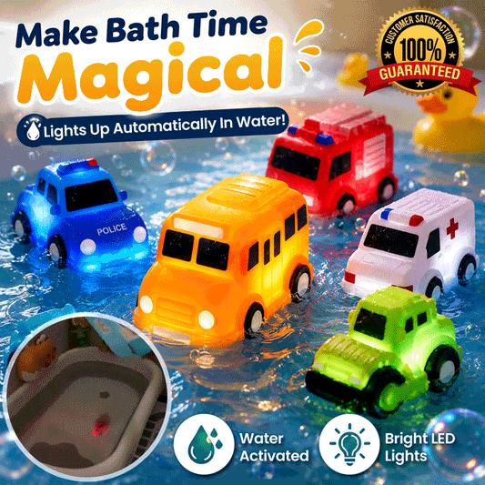 6-Piece Water-Activated LED Light-Up Bath Toy Car Set – Glowing Floating Water Toys for Toddlers