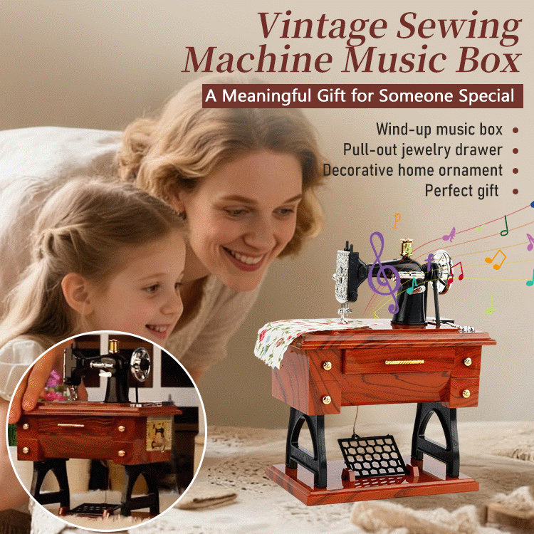 Vintage Sewing Machine Music Box – Mechanical Wind-Up Miniature Home Decor