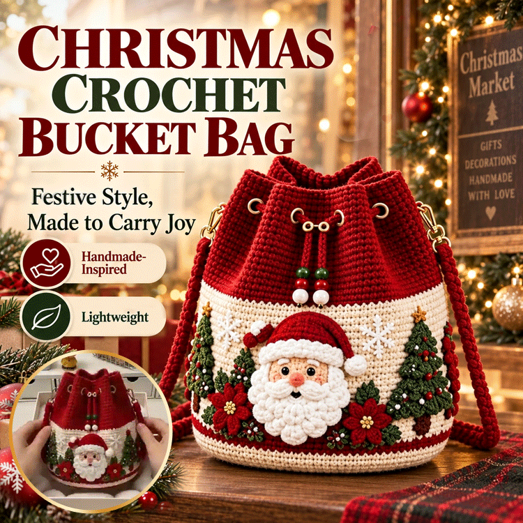 3D Christmas Crochet Bucket Bag