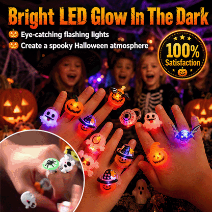 Halloween LED Light Up Rings – Flashing Glow Costume Finger Rings for Kids & Adults | Spooky Party Favors & Trick-or-Treat Accessories