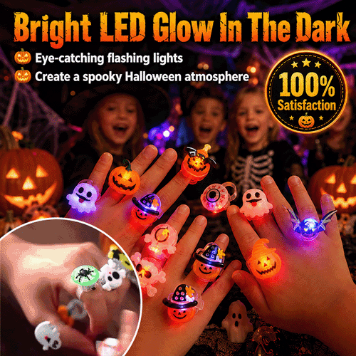 Halloween LED Light Up Rings – Flashing Glow Costume Finger Rings for Kids & Adults | Spooky Party Favors & Trick-or-Treat Accessories