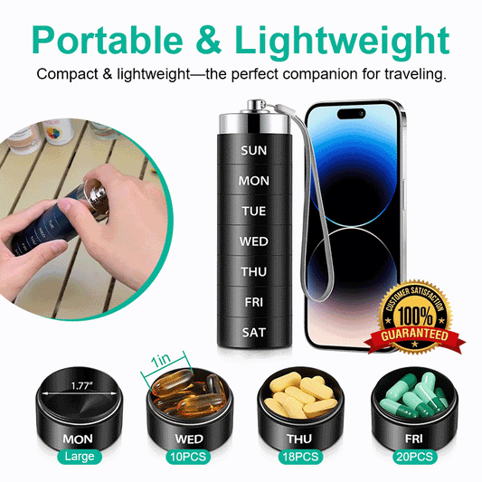 💊 Premium Stainless Steel Waterproof Weekly Pill Organizer