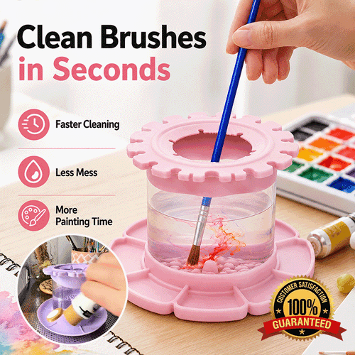 Portable Detachable Silicone Paint Brush Washer with Brush Holder