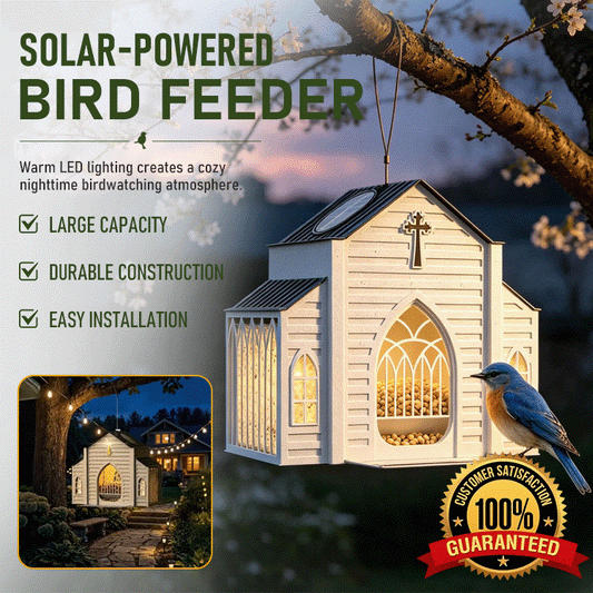 ⛪ Solar Hanging Bird Feeder - Vintage Metal Church Bird Feeder with Solar LED Garden Lantern Light