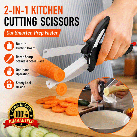 2-in-1 Smart Kitchen Scissors with Built-In Cutting Board | Heavy Duty Stainless Steel Food Prep Cutter