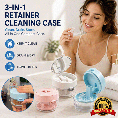 3-in-1 Retainer Cleaner Case with Mirror & Removable Cleaning Basket for Aligners, Mouth Guards & Dentures