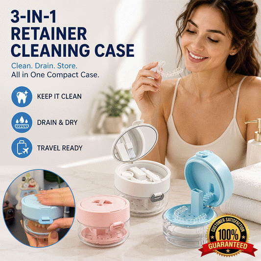 3-in-1 Retainer Cleaner Case with Mirror & Removable Cleaning Basket for Aligners, Mouth Guards & Dentures