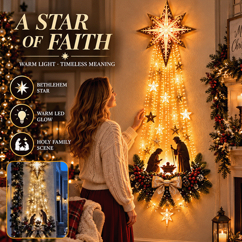 Lighted Bethlehem Star Nativity Wall Decor – Warm LED Holy Family Christmas Display