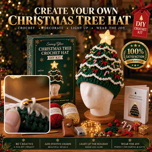 DIY Light-Up Christmas Tree Crochet Hat Kit – Handmade Holiday Craft & Party Hat