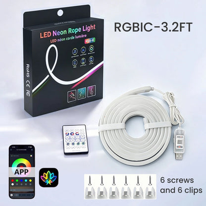GlowWave - Smart RGB-IC Neon Light Strip · Bluetooth-Controlled Waterproof Flexible LED Chasing Light