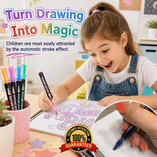 Magic Dual-Line Outline Glitter Marker Set – Metallic Self-Outline Pens for Journaling, DIY Crafts & Creative Fun
