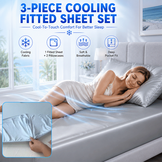 🛏️ 3-Piece Cooling Fitted Sheet Set – Silky Ice Cooling Mattress Protector with Deep Pocket & 2 Pillowcases
