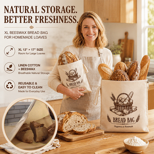 Reusable Beeswax Bread Storage Bag – XL Breathable Linen Cotton Bread Keeper