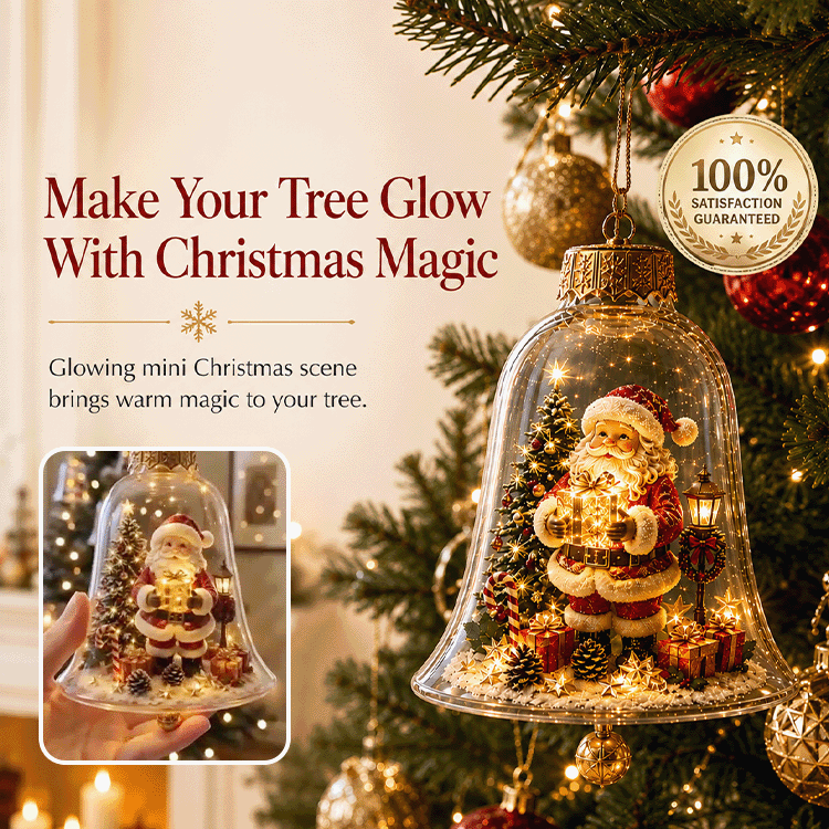 Glowing Christmas Bell Ornament – Light-Up Miniature Holiday Scene