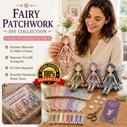 Fairy Patchwork DIY Sewing Kit – Handmade Fabric Fairy Craft Set for Beginners (4 Fairy Dolls)