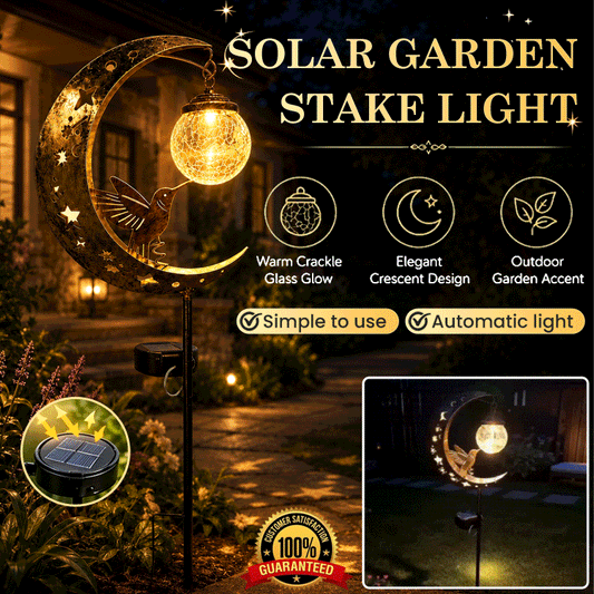Moon & Hummingbird Solar Garden Stake Light – Waterproof Outdoor Moon Decor for Patio, Yard & Garden