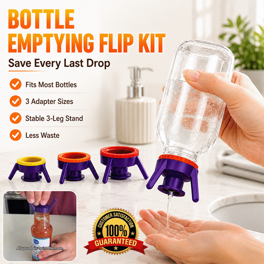 💧 Every Last Drop Bottle Saver Stand Kit – Universal No-Waste Inverted Bottle Holder with 3 Adapters
