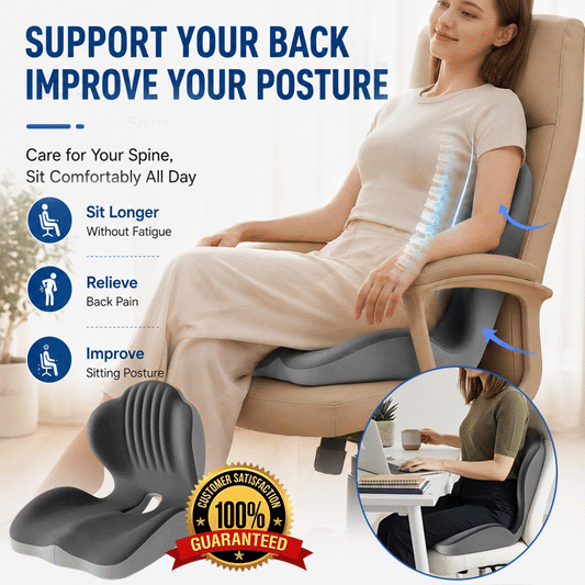 Ergonomic Memory Foam Seat Cushion with Integrated Lumbar Support – Extra Thick Back & Hip Pressure Relief
