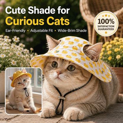 Kawaii Pet Sun Hat – Ear-Friendly Wide-Brim Bucket Hat for Dogs & Cats