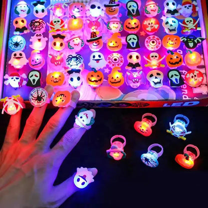 Halloween LED Light Up Rings – Flashing Glow Costume Finger Rings for Kids & Adults | Spooky Party Favors & Trick-or-Treat Accessories