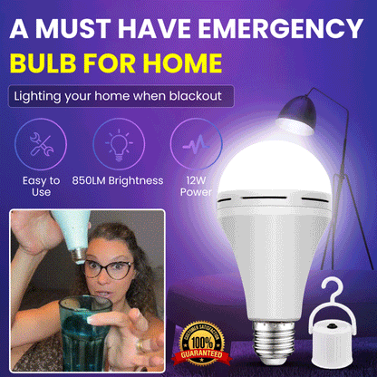 Rechargeable Emergency LED Light Bulb with E27 Base, Touch & Water-Activated, Portable Power Outage Backup Light with Hanging Hook