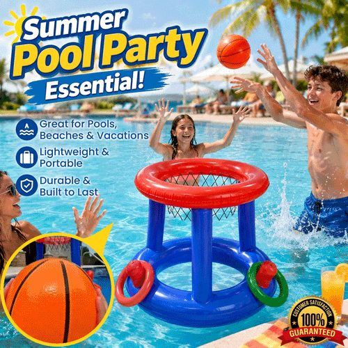 2-in-1 Inflatable Pool Basketball Hoop & Ring Toss Game Set