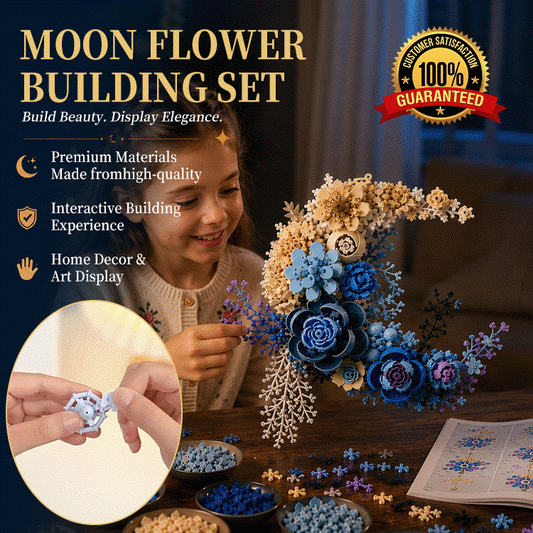 🌙 Moonlit Blossom Building Set - Romantic Crescent Moon Floral Bouquet Building Kit | 935 Pieces Creative Home Decor