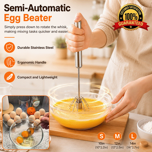 Premium Semi-Automatic Push Whisk – Stainless Steel Hand Push Rotary Egg Beater for Eggs, Baking, Cream & Batter