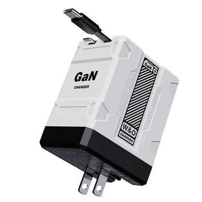 GaN Retractable Wall Charger with Built-In USB-C & Lightning Cables – Dual Fast Charging Travel Adapter