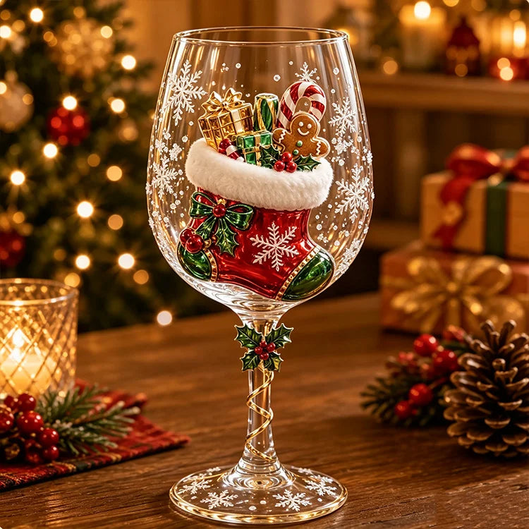 3D Christmas Character Wine Glass – Hand-Finished Holiday Stemware