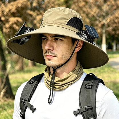🌞 SolarCool - Wide Brim Solar Fan Hat – UPF 50+ Outdoor Cooling Sun Hat - Stay Cool. Stay Protected. Stay Outside Longer.