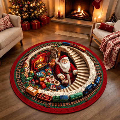 3D Christmas Illusion Round Rug – Magical Santa Holiday Floor Mat
