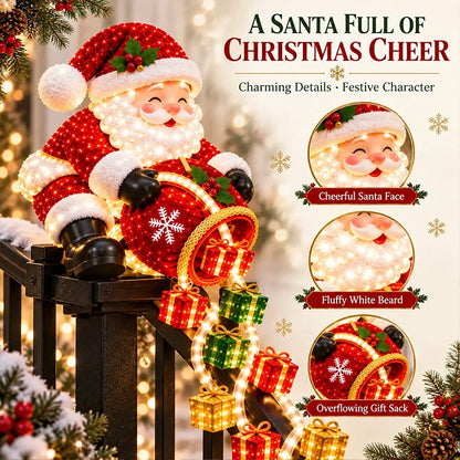 Light-Up Santa Gift Cascade – Christmas Stair Railing Decor