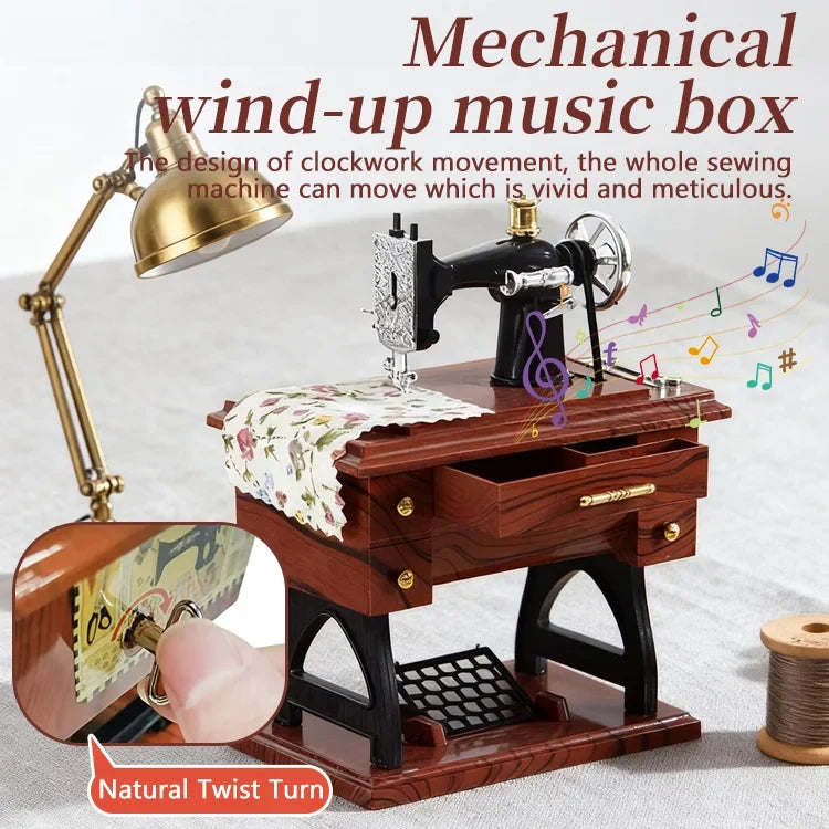 Vintage Sewing Machine Music Box – Mechanical Wind-Up Miniature Home Decor