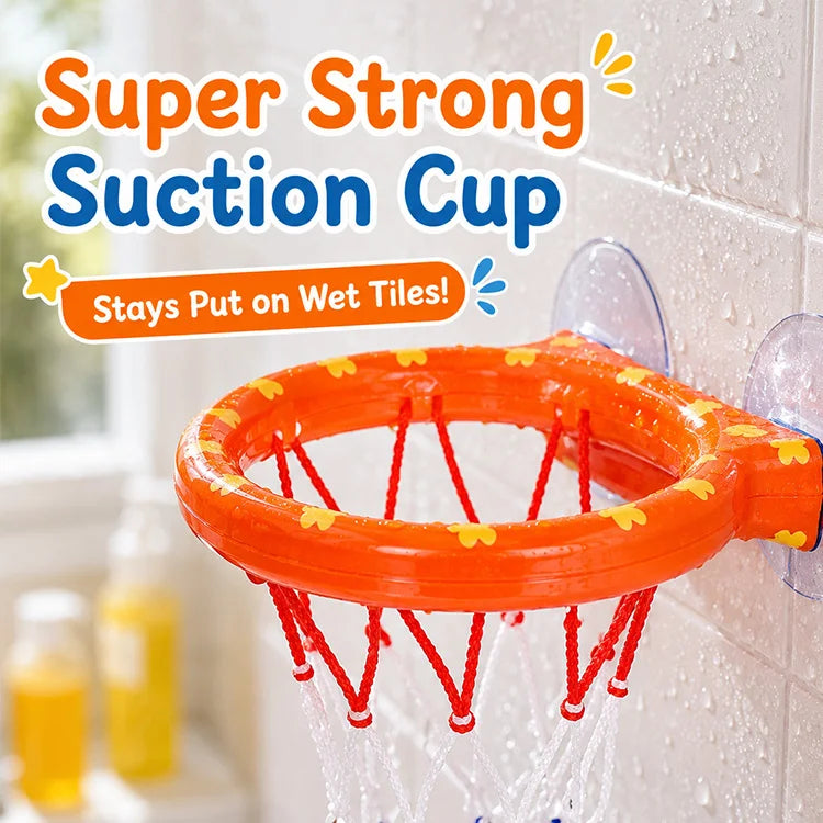 Baby Bath Basketball Hoop Set with 3 Balls – Strong Suction Cup Toddler Bath Toy & Educational Bathtub Basketball Game