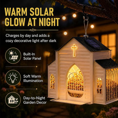 ⛪ Solar Hanging Bird Feeder - Vintage Metal Church Bird Feeder with Solar LED Garden Lantern Light