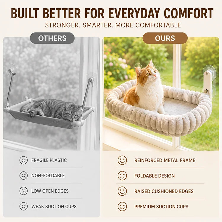 Foldable Cat Window Hammock – Plush Suction-Cup Perch with Washable Bed