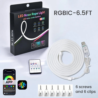 GlowWave - Smart RGB-IC Neon Light Strip · Bluetooth-Controlled Waterproof Flexible LED Chasing Light