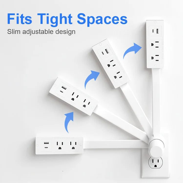 FlexOutlet™ Space-Saving Outlet Extender – No More Blocked Plugs, Rotates 180° + USB Charging