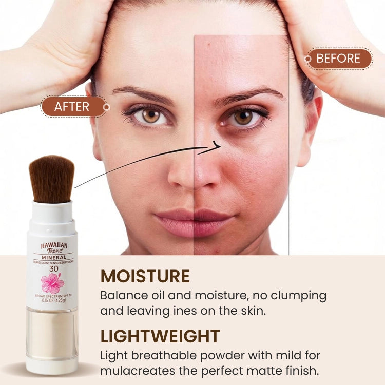 SPF 30 Mineral Powder Sunscreen Brush – Portable Matte Finish Setting Powder with Broad Spectrum UVA/UVB Protection