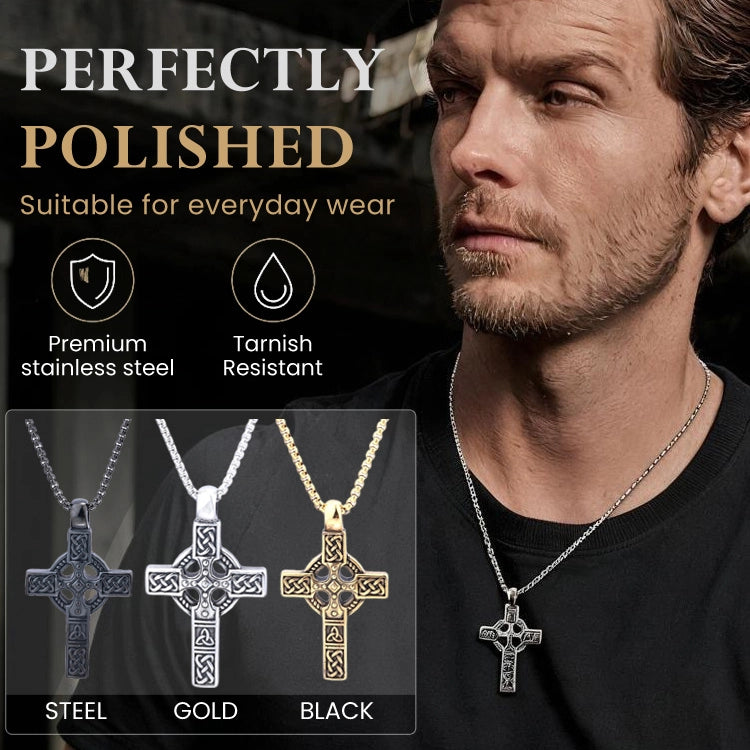 Handcrafted Celtic Cross Necklace – Stainless Steel Viking Faith Pendant with Chain | Symbol of Strength, Protection & Eternal Faith