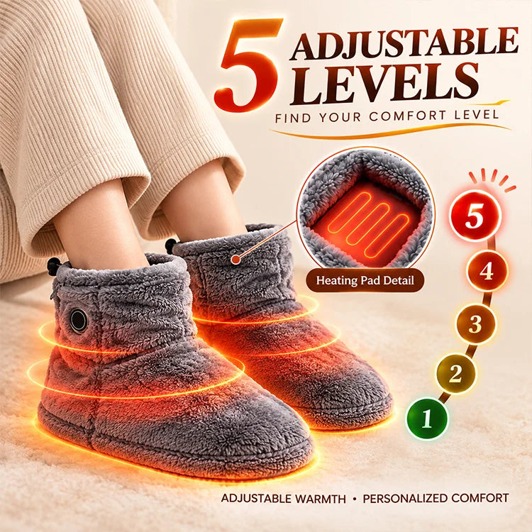 USB Heated Plush Booties – 5-Level Adjustable Warm House Slippers