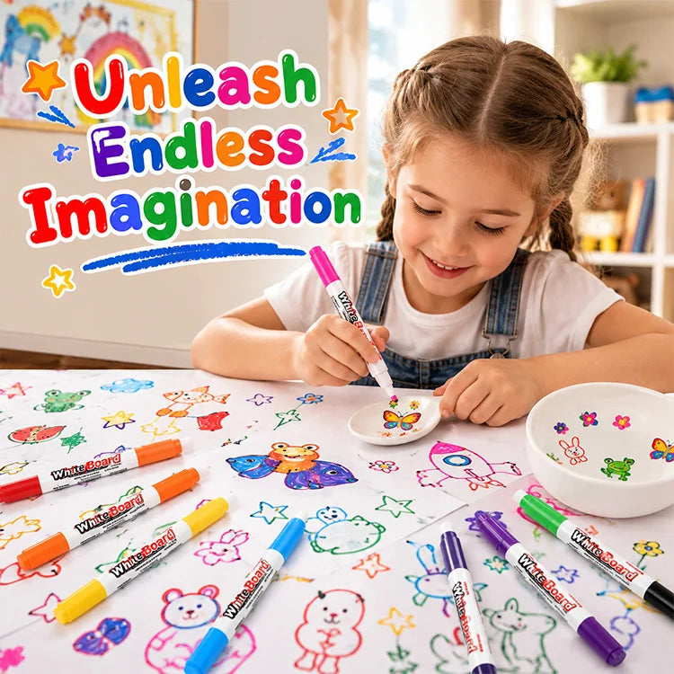 Magic Floating Water Drawing Pens – 8 Color Reusable Floating Whiteboard Markers for Kids STEM Art & Water Science Fun
