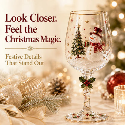3D Christmas Character Wine Glass – Hand-Finished Holiday Stemware