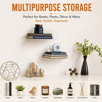 Invisible Floating Bookshelves – Hidden Wall-Mounted Metal Book Shelves for Modern Home Décor