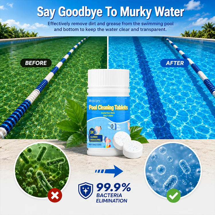 Multi-Action Pool Cleaning Tablets – Slow-Dissolving Pool Water Clarifier & Odor Remover